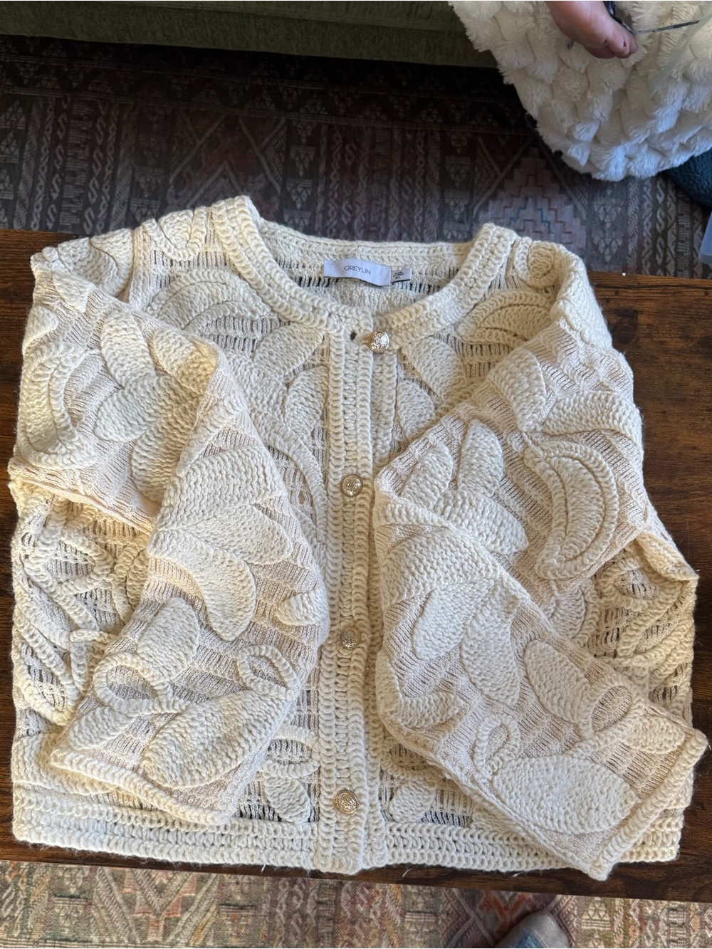 Greylin Ivory Crochet Knit Cardigan
